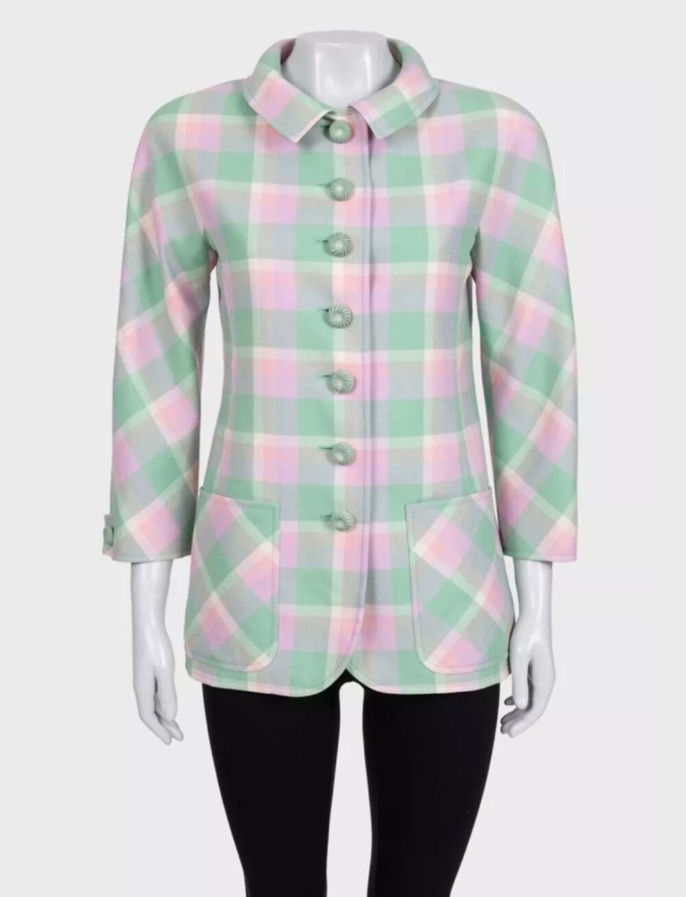 Valentino Boutique Green Plaid Cropped Coat US 6 / M